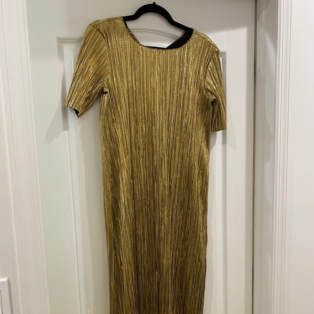 Zara metallic gold accordion dress